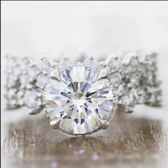 SILVER 2PC Diamond CZ Stone Ring Set Stackable Round Cut - Picture 5 of 5